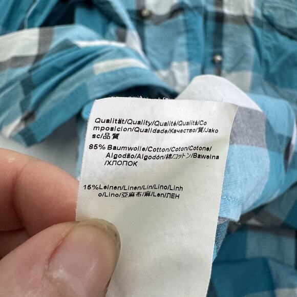 Hugo Boss Orange Shirt Mens XL Blue Plaid Western Snap Button‎ Long Sleeve Top - Picture 5 of 9